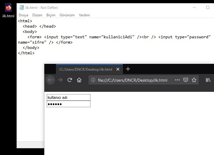 html form kullanıcı adı ve şifre örneği
