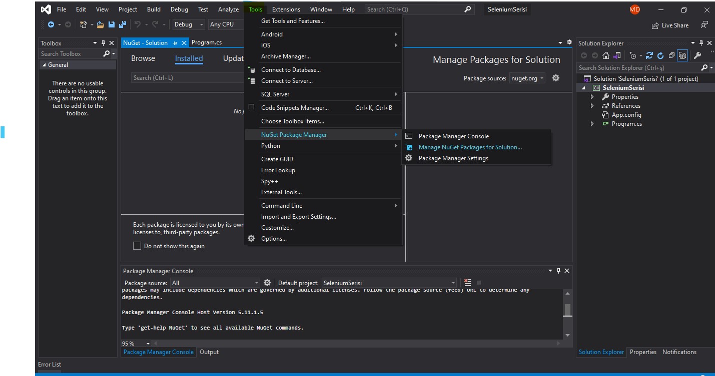 Manage Nuget PAckages for Solution