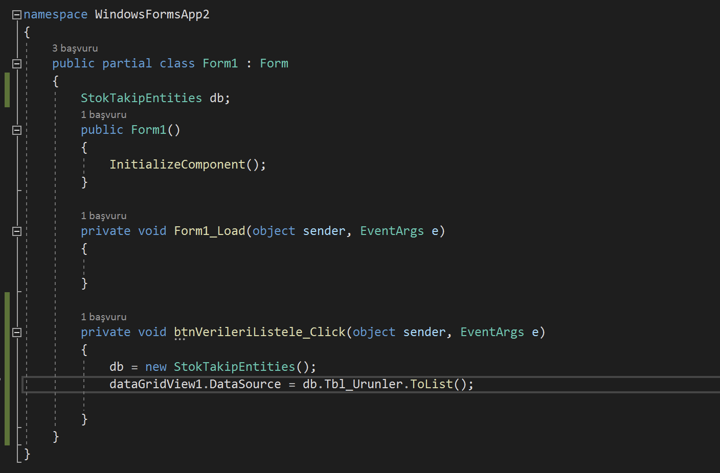Entity Framework kullanarak listeleme kodları